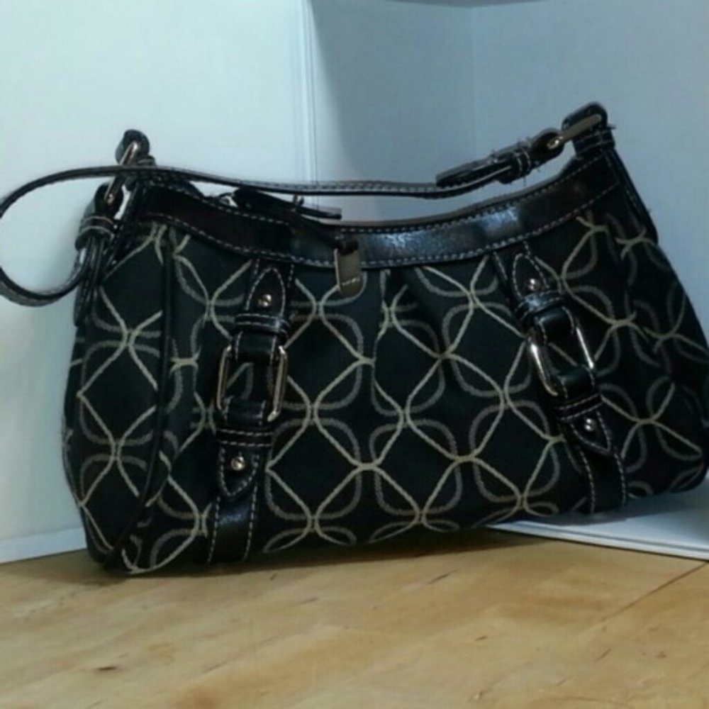 Nine west small graphic design black tan white shoulder bag purse 11" x 6โ